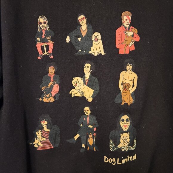 DOGS LIMITED ROCKERS WITH PUPPIES Black Hoodie Ozzie Bowie‎ Bono Sz Large EUC - Picture 5 of 15